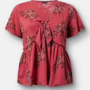 torrid Rose-Pink Floral Tie-Front Babydoll Top Sz 1 new